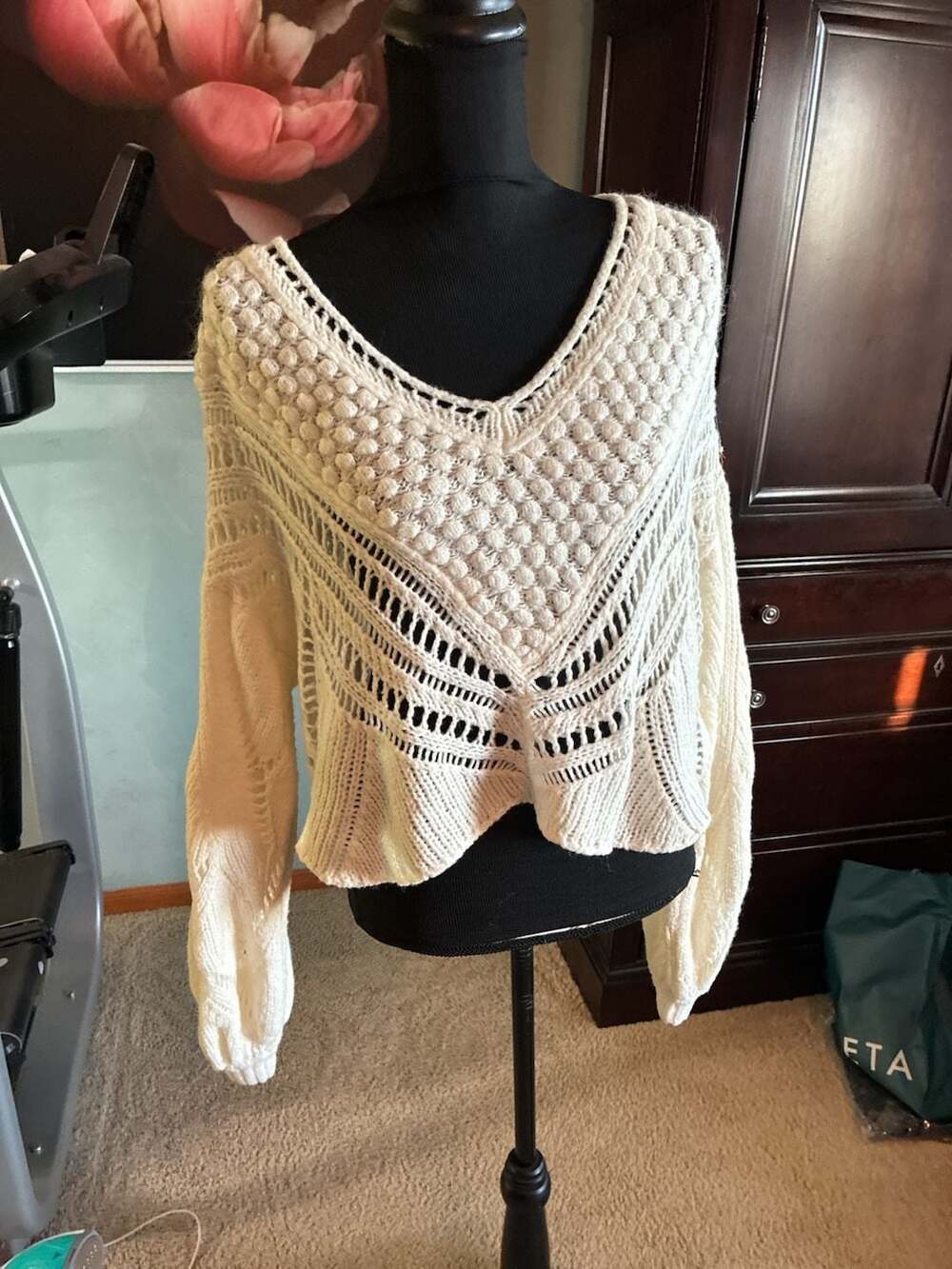 Free People Snowball Sweater Size S Ivory Wool Blend Open Knit A806